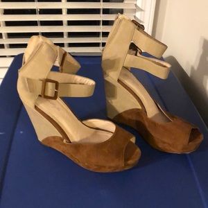 Brown and beige suede platform